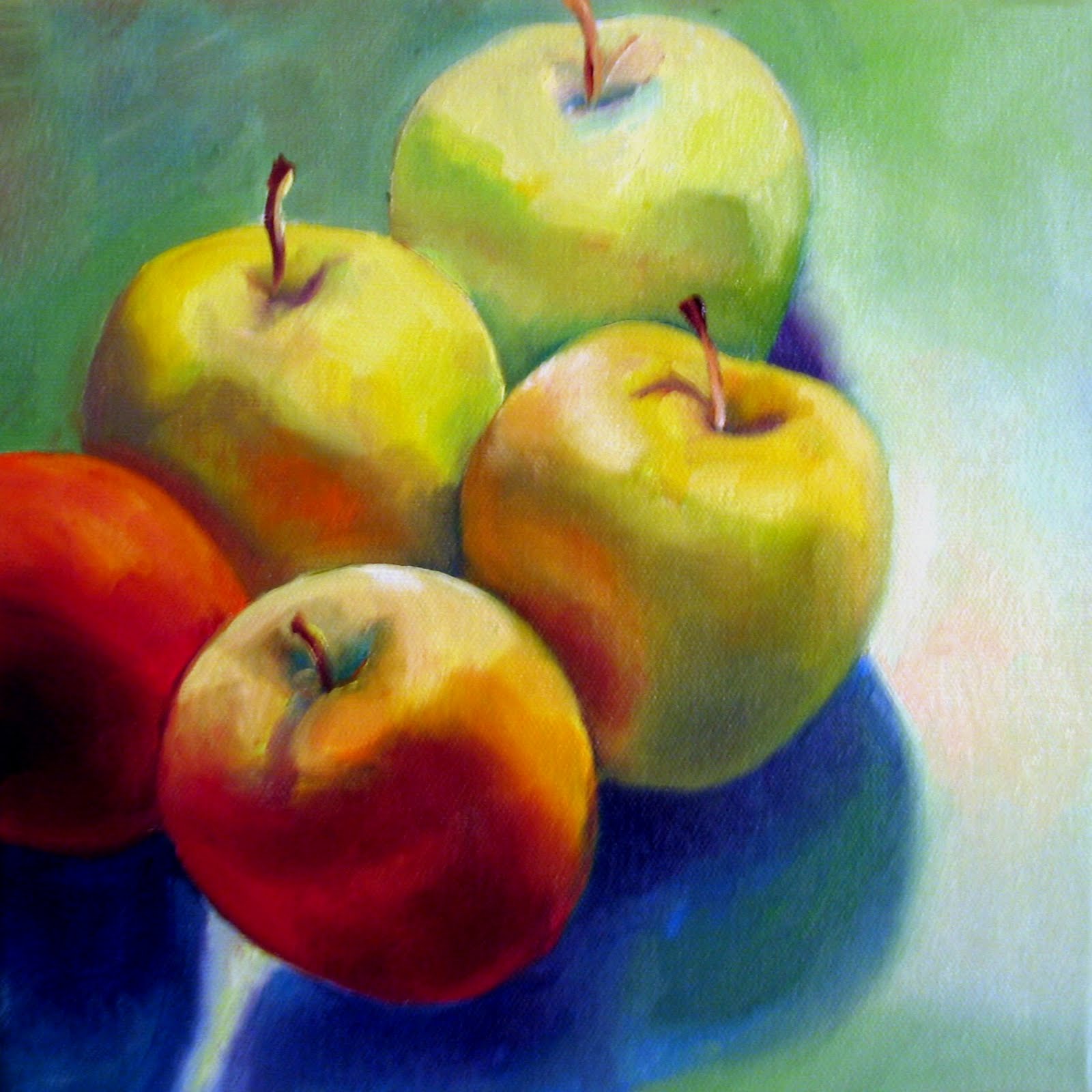 Картина яблоки на синем фоне